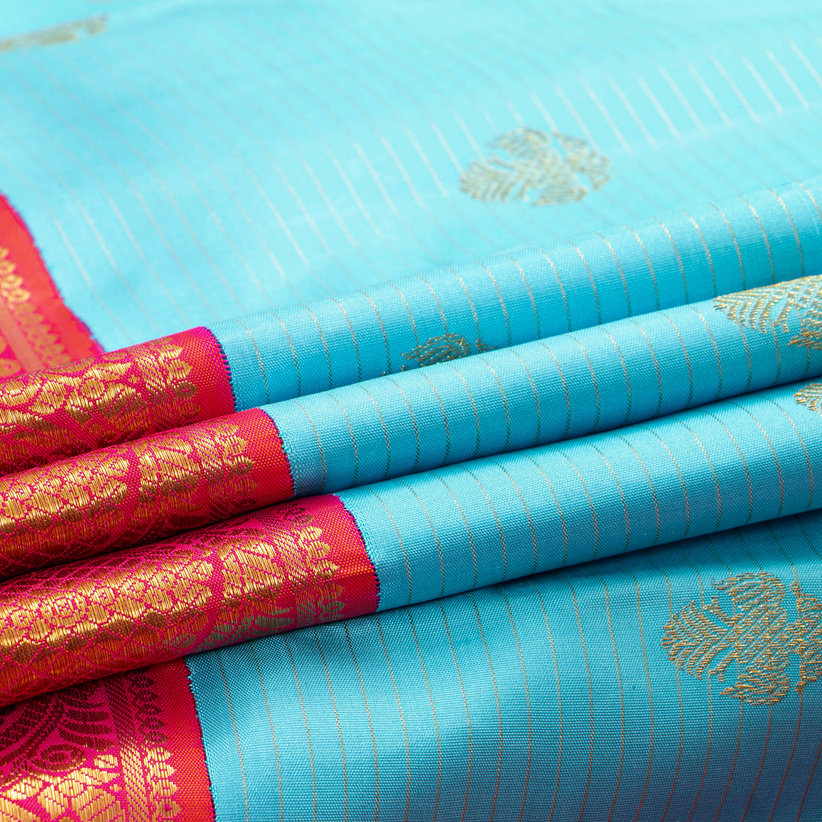 Anandha Blue And Pink Kanchipuram Silk Saree For Bridal Wear PV NYC 1967