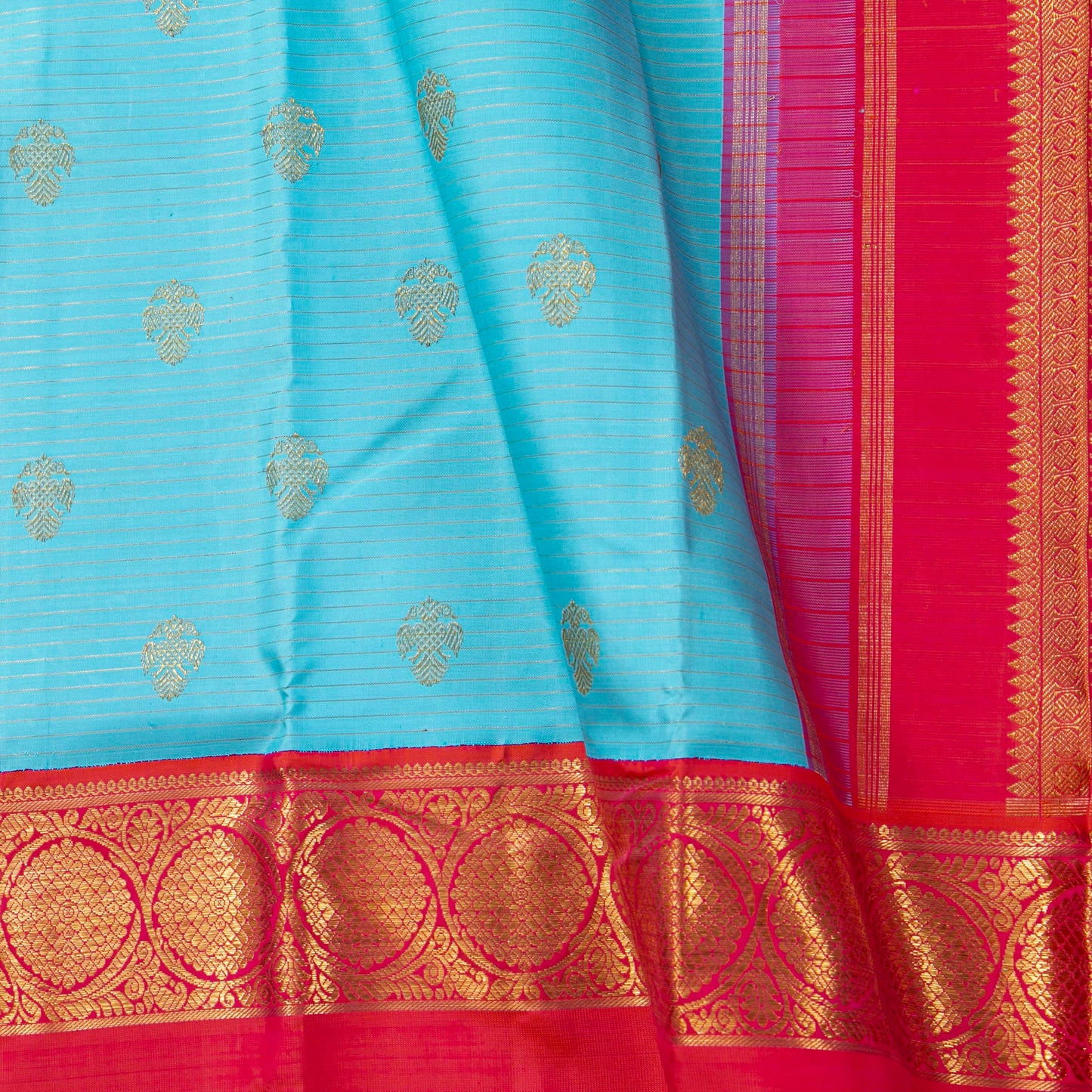 Anandha Blue And Pink Kanchipuram Silk Saree For Bridal Wear PV NYC 1967