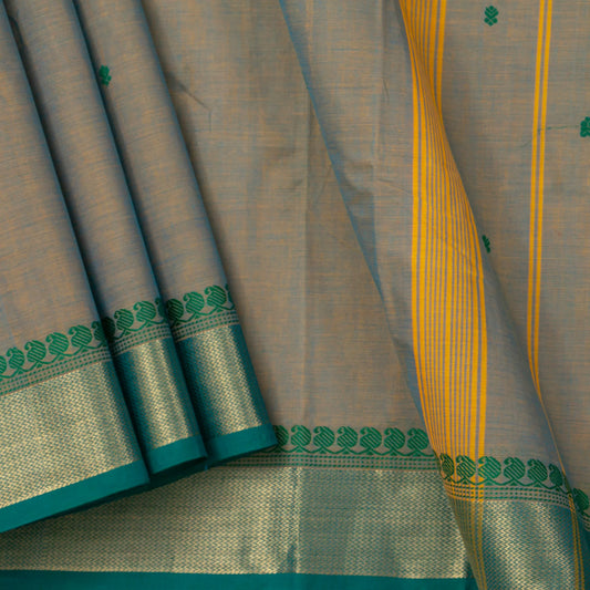 Grey And Green Kanchi Cotton Saree For Festive Wear PV MM KC 496