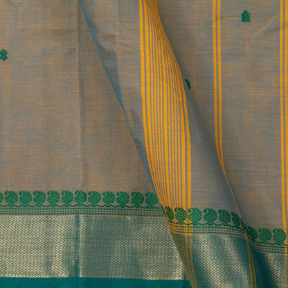 Grey And Green Kanchi Cotton Saree For Festive Wear PV MM KC 496