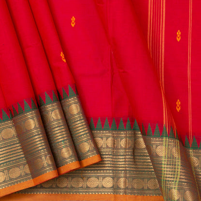 Red And Green Kanchi Cotton Saree For Festive Wear PV MM KC 395