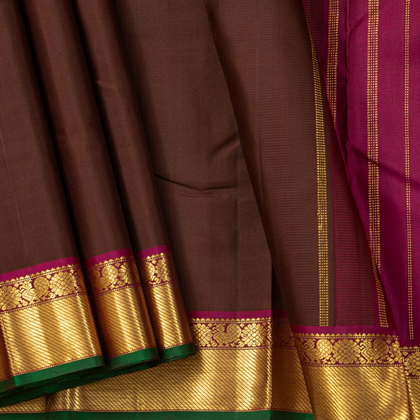 Brown And Magenta Kanchipuram Silk Saree For Festive Wear PV NYC 2023