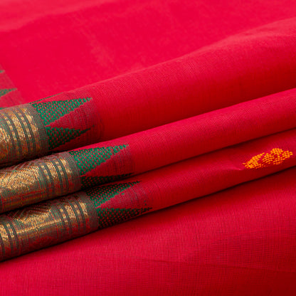 Red And Green Kanchi Cotton Saree For Festive Wear PV MM KC 395