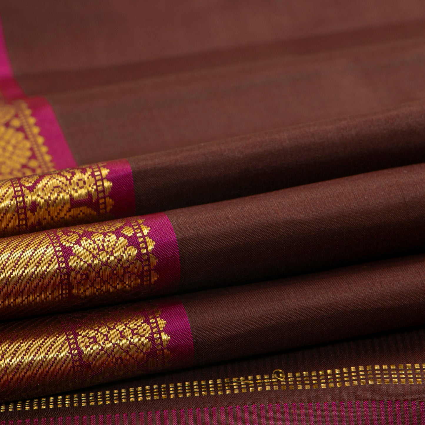Brown And Magenta Kanchipuram Silk Saree For Festive Wear PV NYC 2023