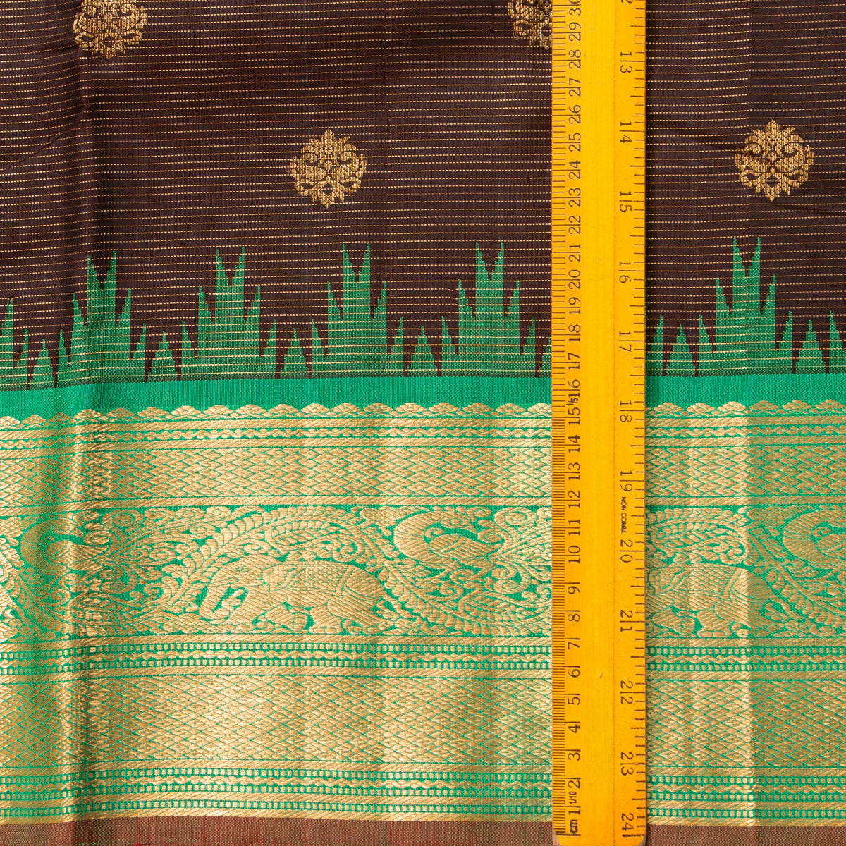 Brown And Sea Green Kanchipuram Silk Saree Vairaoosi For Festive Wear PV NYC 1985