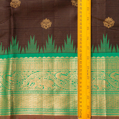 Brown And Sea Green Kanchipuram Silk Saree Vairaoosi For Festive Wear PV NYC 1985
