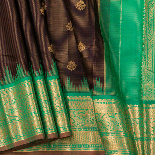 Brown And Sea Green Kanchipuram Silk Saree Vairaoosi For Festive Wear PV NYC 1985