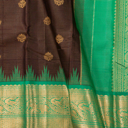 Brown And Sea Green Kanchipuram Silk Saree Vairaoosi For Festive Wear PV NYC 1985
