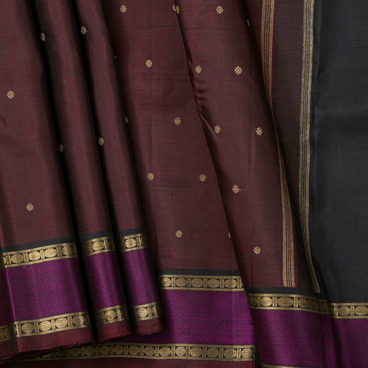 Brown And Black Kanchipuram Silk Saree For Festive Wear PV NYC 2018