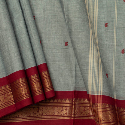 Grey Kanchi Cotton Saree Ganga Jamuna Border For Festive Wear PV MM KC 418