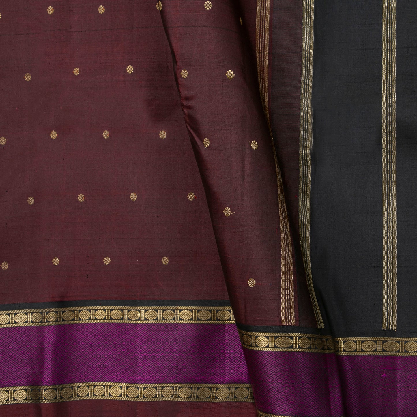 Brown And Black Kanchipuram Silk Saree For Festive Wear PV NYC 2018