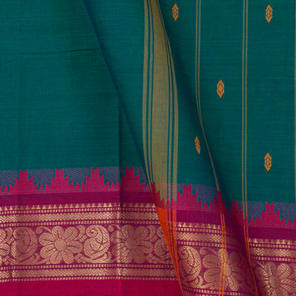 Teal And Pink Kanchi Cotton Saree For Festive Wear PV MM KC 390