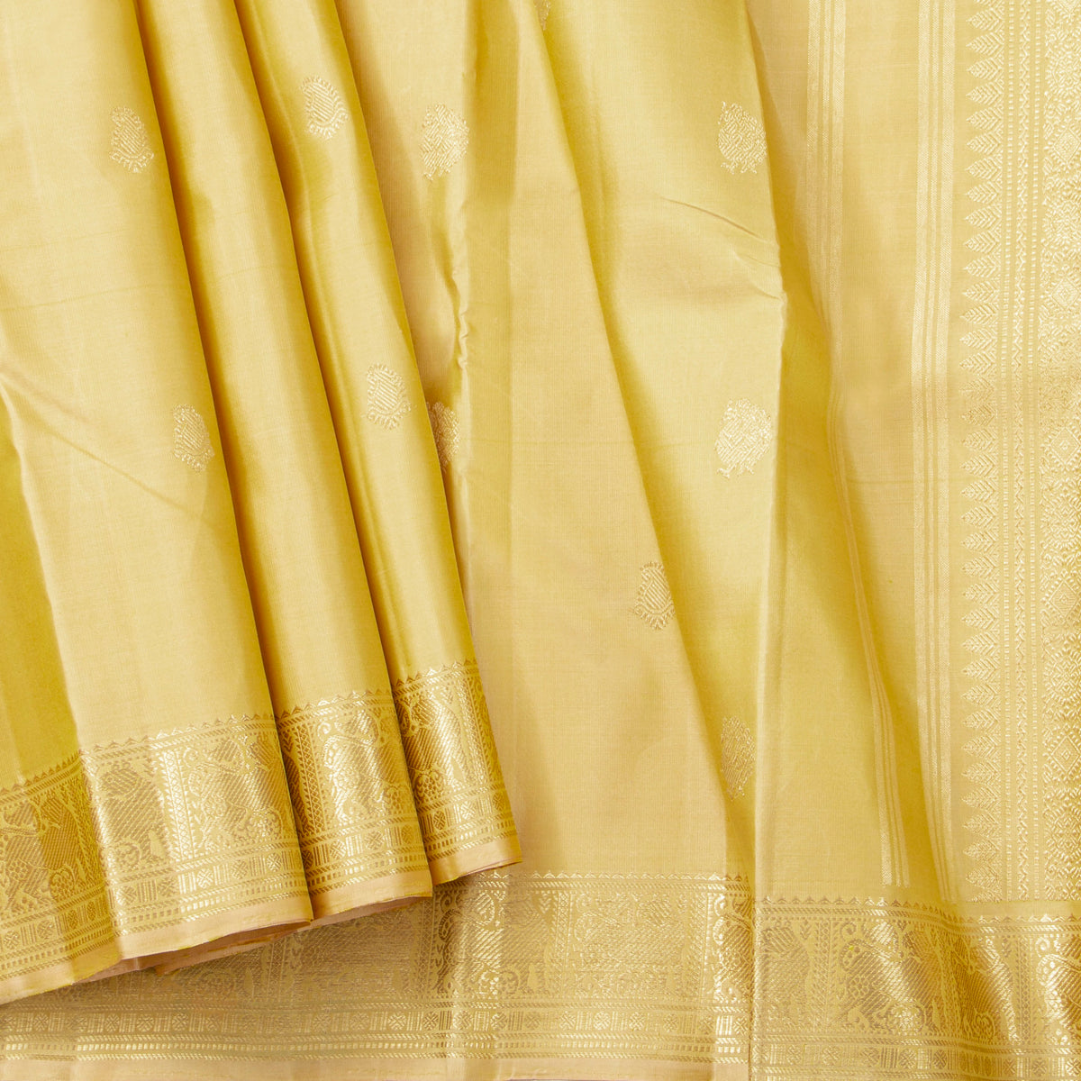 Off White Kanchipuram Silk Saree For Festive Wear PV NYC 1970