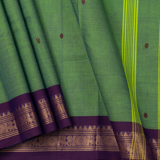 Green Kanchi Cotton Saree Ganga Jamuna Border For Festive Wear PV MM KC 493