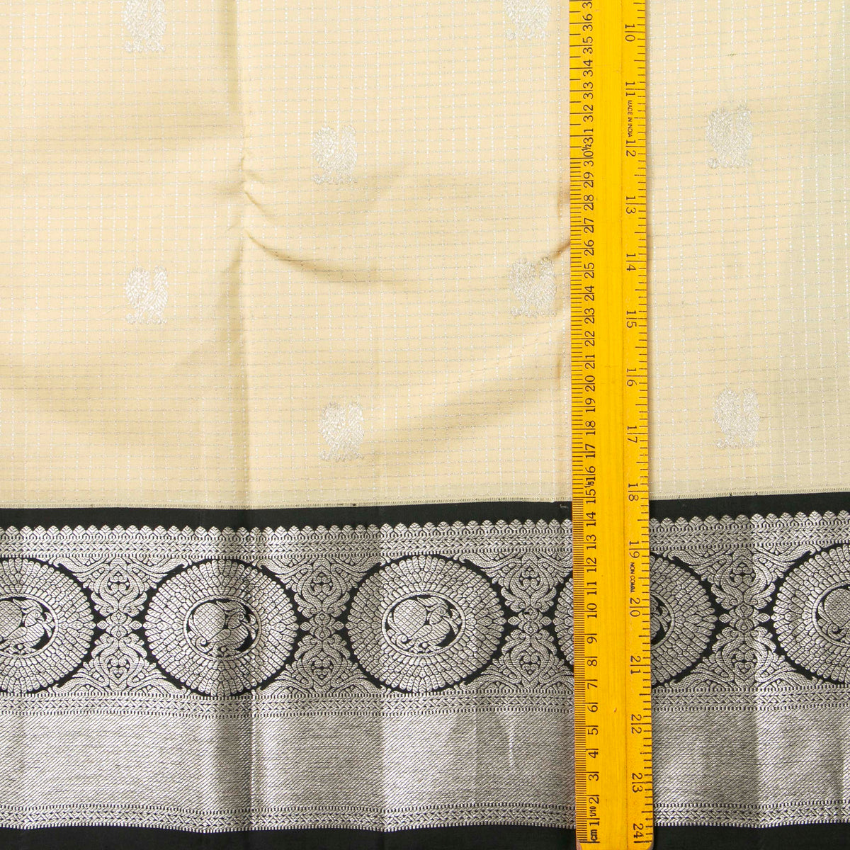 Off White And Black Kanchipuram Silk Saree For Festive Wear PV NYC 2031
