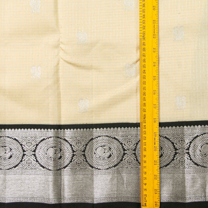 Off White And Black Kanchipuram Silk Saree For Festive Wear PV NYC 2031