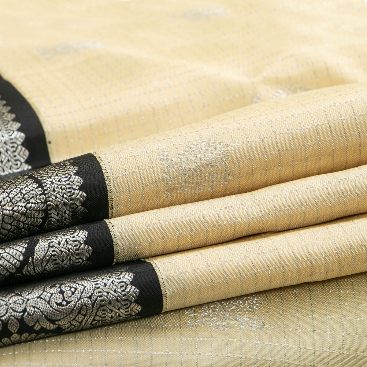 Off White And Black Kanchipuram Silk Saree For Festive Wear PV NYC 2031