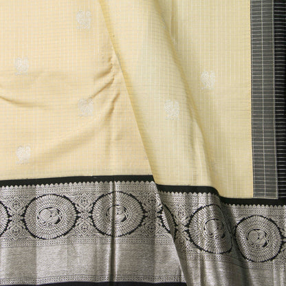 Off White And Black Kanchipuram Silk Saree For Festive Wear PV NYC 2031