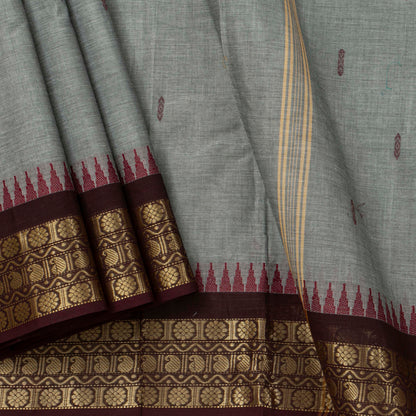 Grey And Maroon Kanchi Cotton Saree PV MM KC 480