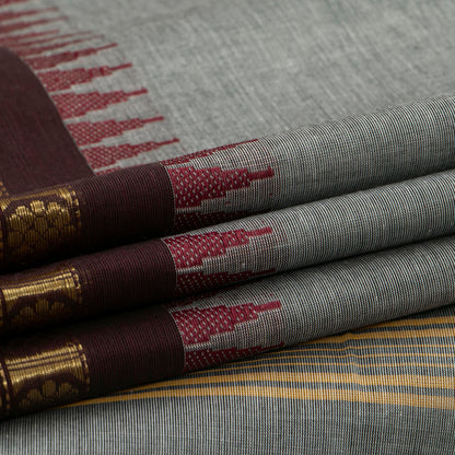 Grey And Maroon Kanchi Cotton Saree PV MM KC 480