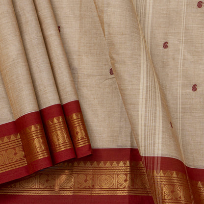 Beige Kanchi Cotton Saree  Ganga Jamuna Border PV MM KC 470