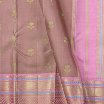Beige And Pink Kanchipuram Silk Saree For Wedding Wear PV NYC 2030