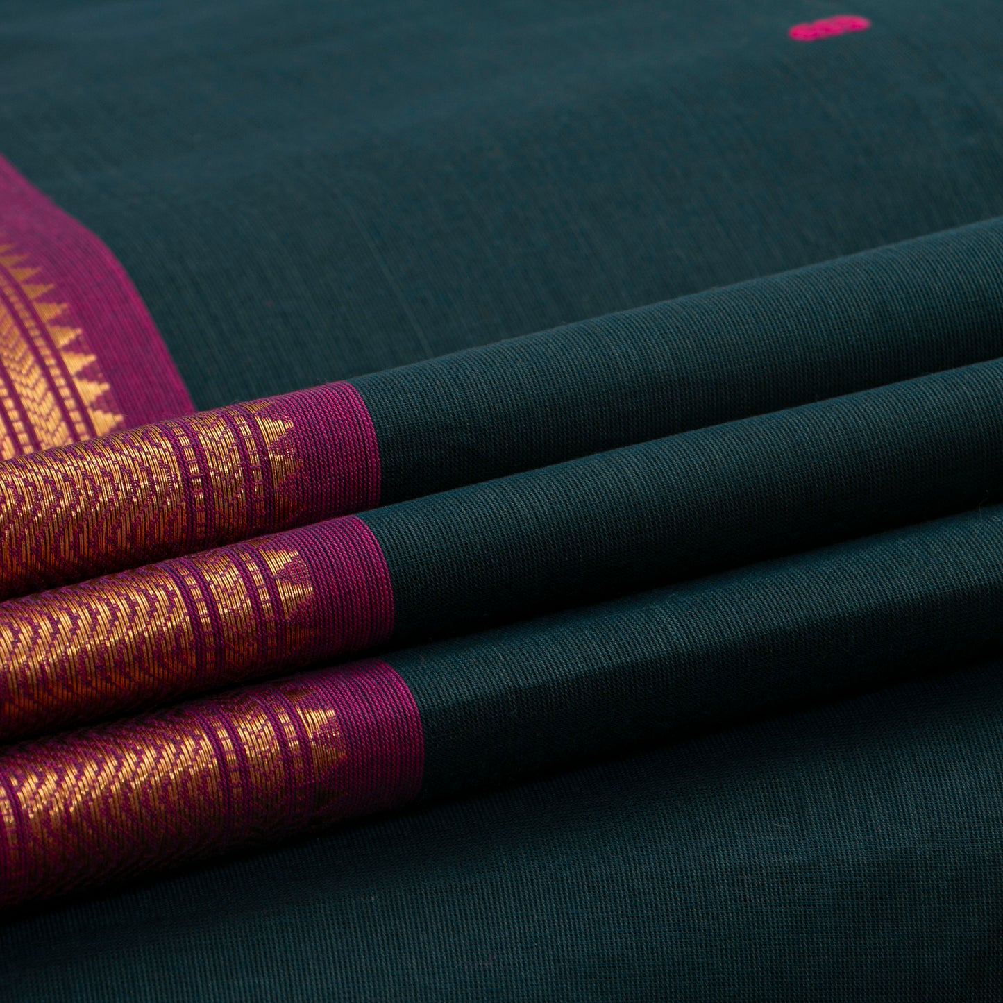 Green And Pink Kanchi Cotton Saree For Festive Wear PV MM KC 489
