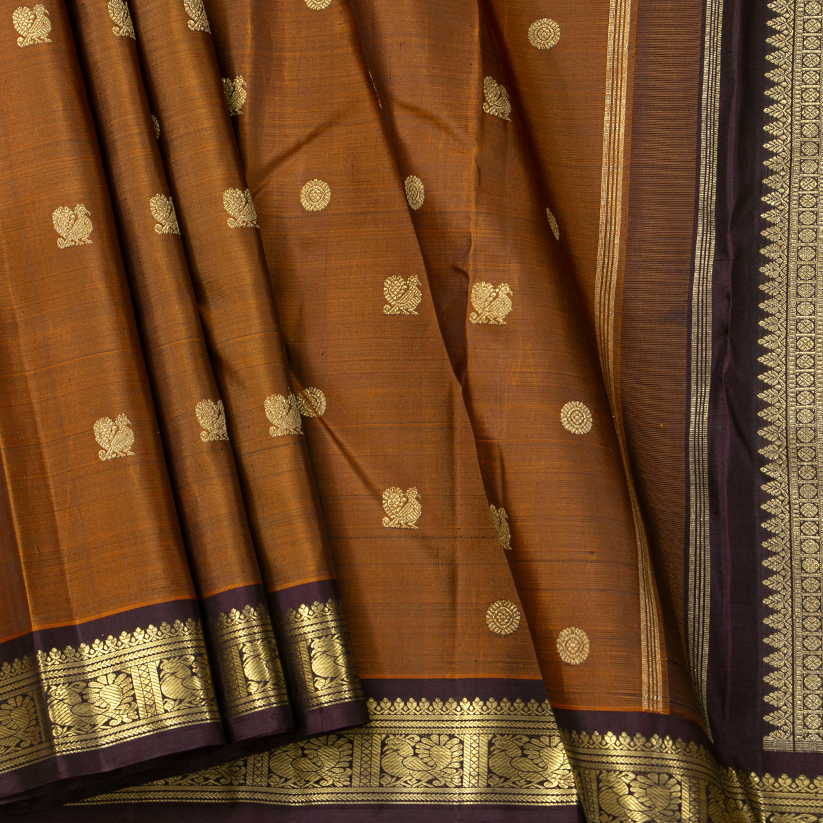 Mustard And Brown Kanchipuram Silk Saree For Wedding Wear PV NYC 2028