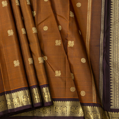 Mustard And Brown Kanchipuram Silk Saree For Wedding Wear PV NYC 2028