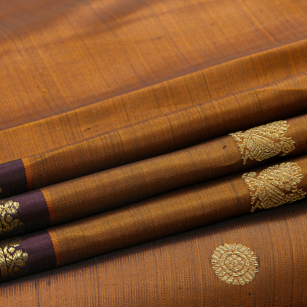 Mustard And Brown Kanchipuram Silk Saree For Wedding Wear PV NYC 2028