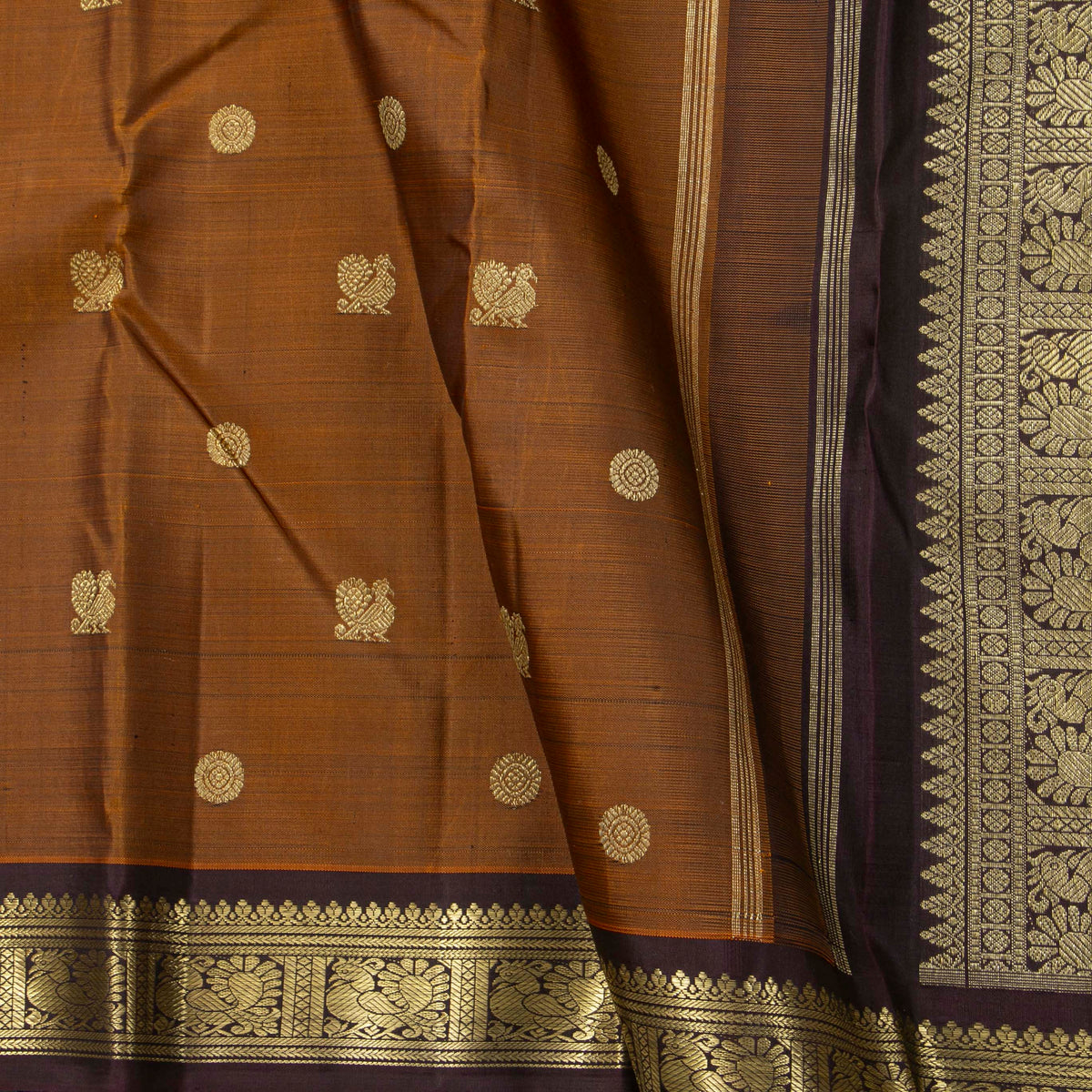 Mustard And Brown Kanchipuram Silk Saree For Wedding Wear PV NYC 2028