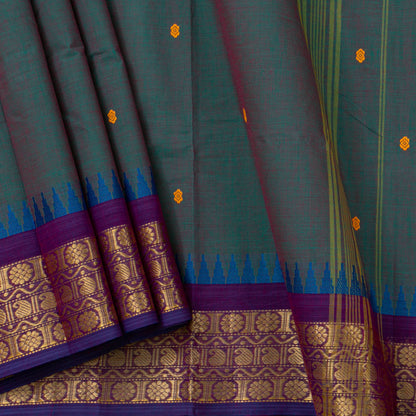 Mayilkazhuthu Blue And Purple Kanchi Cotton Saree PV MM KC 457