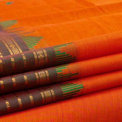 Orange Kanchi Cotton Saree Ganga Jamuna Border For Festive Wear PV MM KC 424
