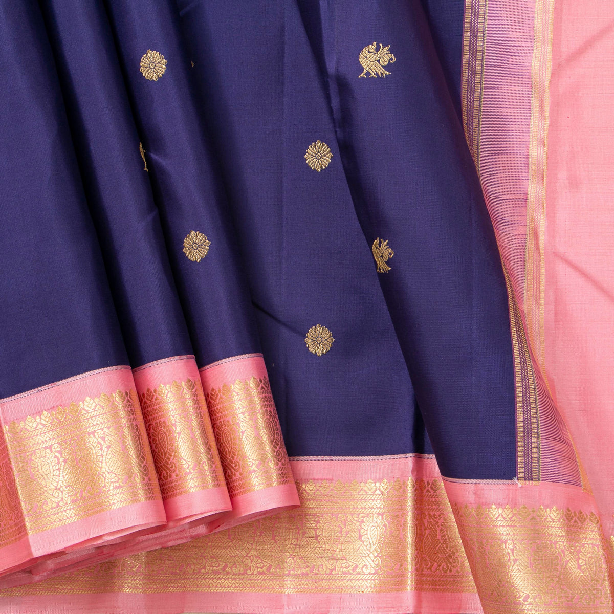 Blue And Pink Kanchipuram Silk Saree For Wedding Wear PV NYC 2027