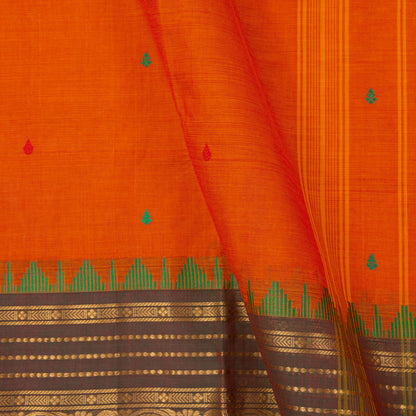 Orange Kanchi Cotton Saree Ganga Jamuna Border For Festive Wear PV MM KC 424
