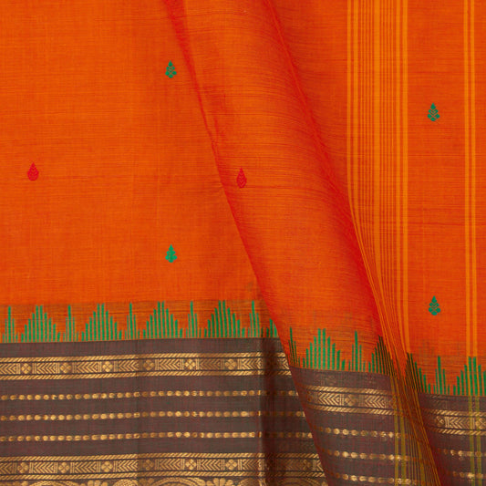 Orange Kanchi Cotton Saree Ganga Jamuna Border For Festive Wear PV MM KC 424 - Cotton Saree - Panjavarnam PV MM KC 424
