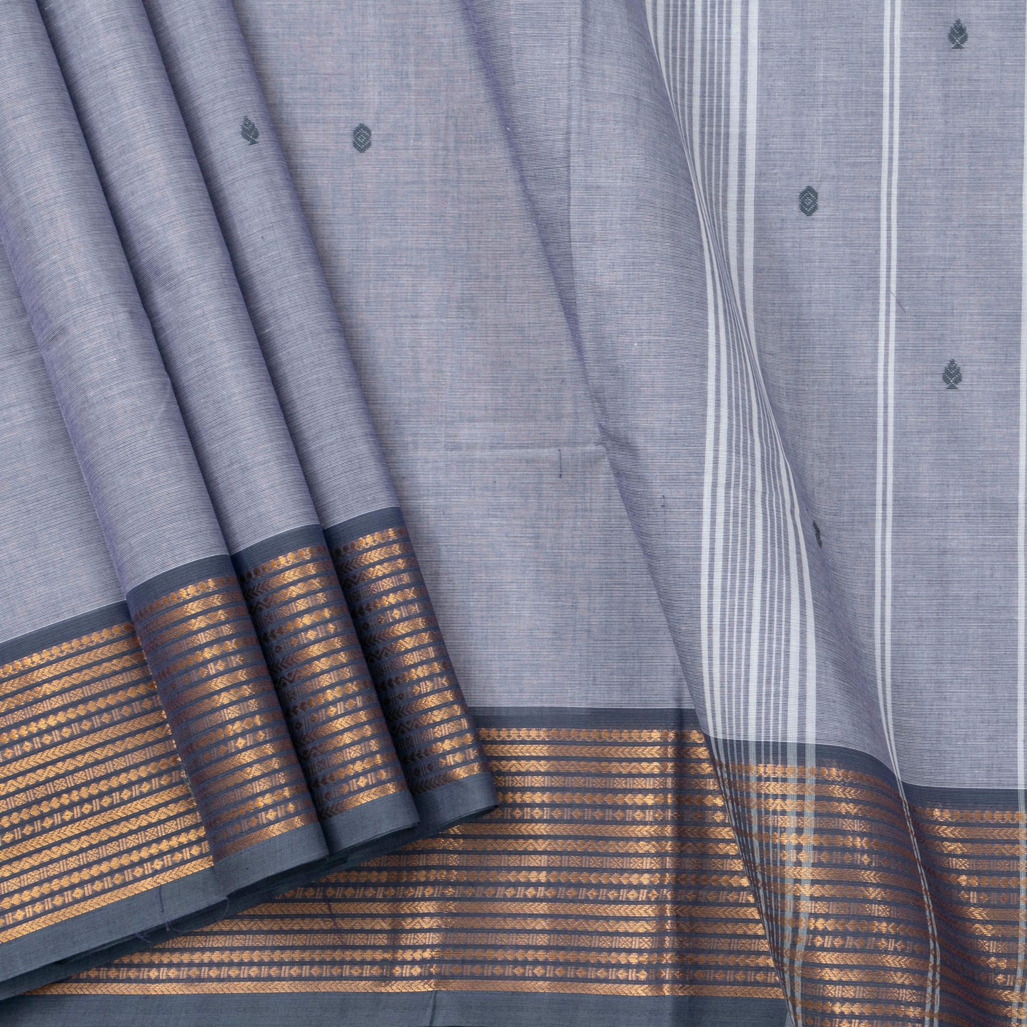 White And Ash Grey Kanchi Cotton Saree For Office Wear PV MM KC 475 - Cotton Saree - Panjavarnam PV MM KC 475