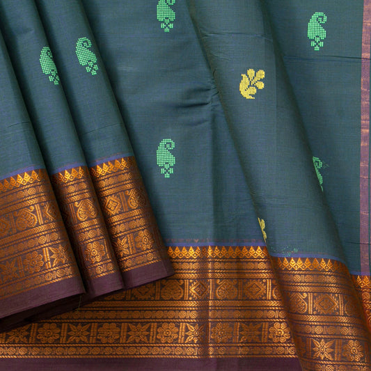 Blue And Brown Chettinad Cotton Saree PV SK CC 197 - Cotton Saree - Panjavarnam PV SK CC 197