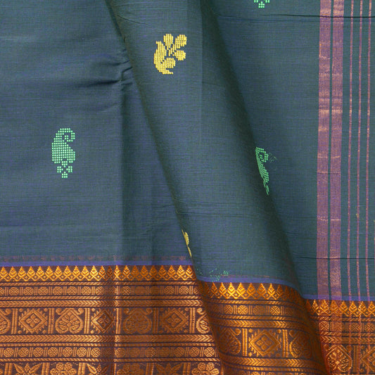 Blue And Brown Chettinad Cotton Saree PV SK CC 197 - Cotton Saree - Panjavarnam PV SK CC 197