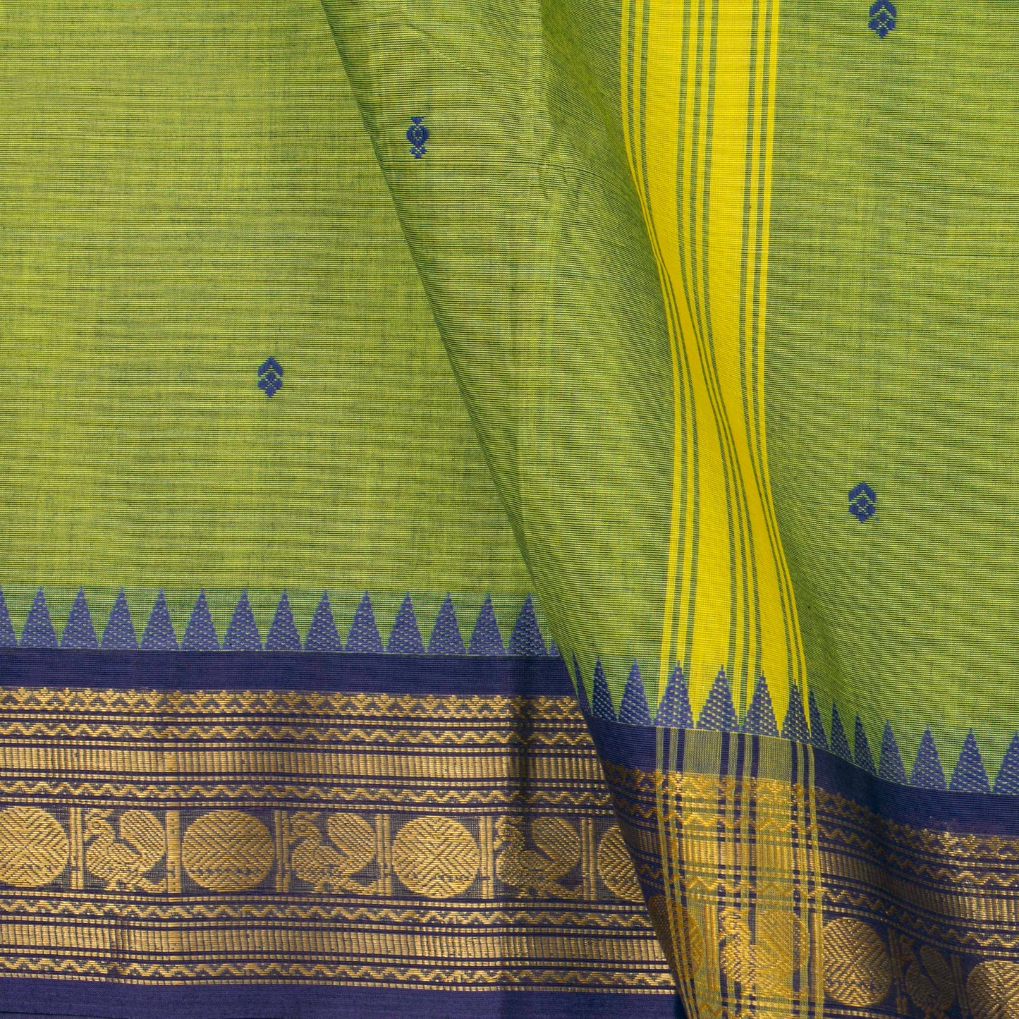 Green And Blue Kanchi Cotton Saree For Festive Wear PV MM KC 487