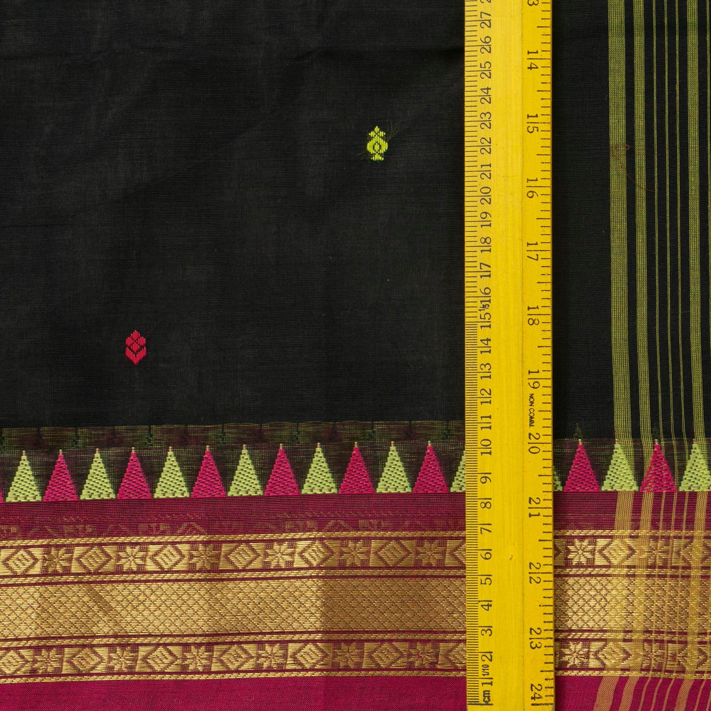 Black And Magenta Kanchi Cotton Saree With Temple Border For Office Wear PV MM KC 469 - Cotton Saree - Panjavarnam PV MM KC 469