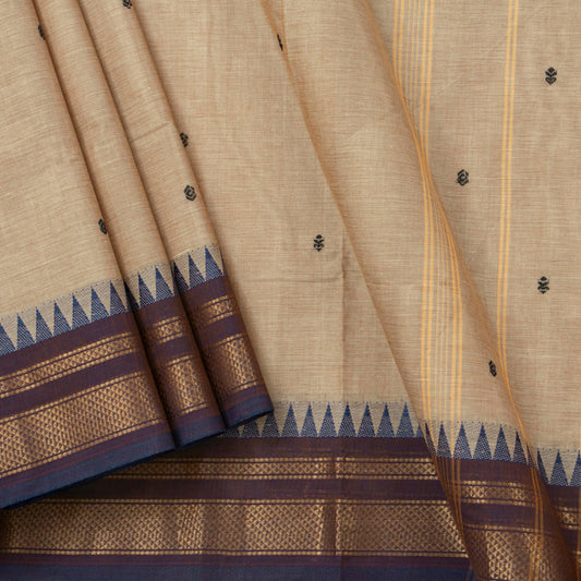 Beige And Brown Kanchi Cottton Saree With Temple Border For Festive Wear PV MM KC 504