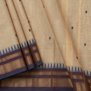 Beige And Brown Kanchi Cottton Saree With Temple Border For Festive Wear PV MM KC 504
