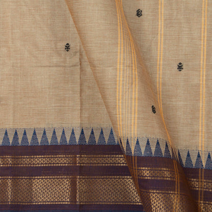 Beige And Brown Kanchi Cottton Saree With Temple Border For Festive Wear PV MM KC 504