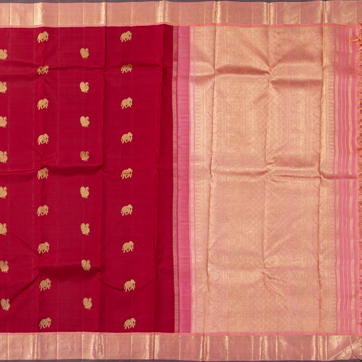 Red And Pink Kanchipuram Silk Saree For Wedding Wear PV NYC 2024