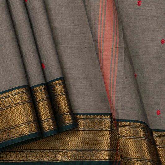 Grey And Green Kanchi Cotton Saree For Office Wear PV MM KC 481 - Cotton Saree - Panjavarnam PV MM KC 481