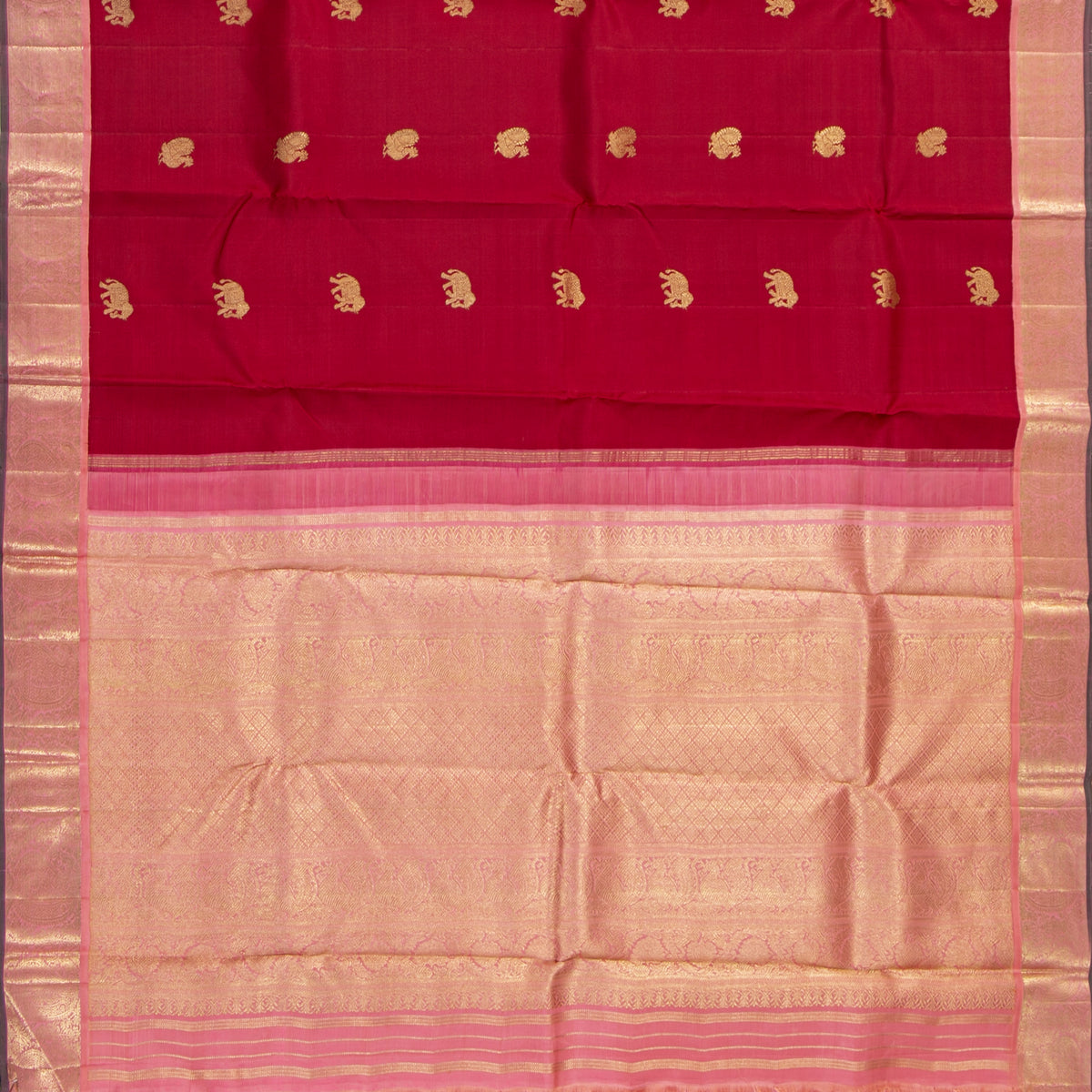 Red And Pink Kanchipuram Silk Saree For Wedding Wear PV NYC 2024