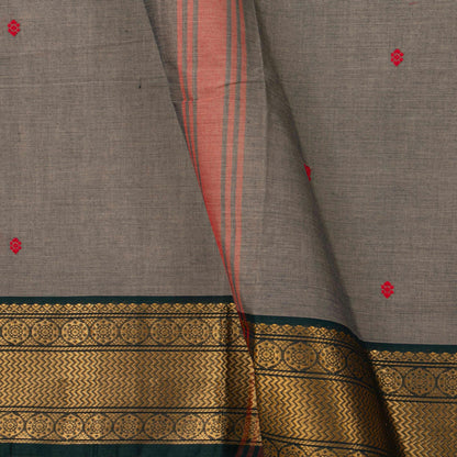 Grey And Green Kanchi Cotton Saree For Office Wear PV MM KC 481 - Cotton Saree - Panjavarnam PV MM KC 481
