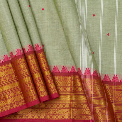 Green And Red Kanchi Cotton Saree For Office Wear  MM KC 600