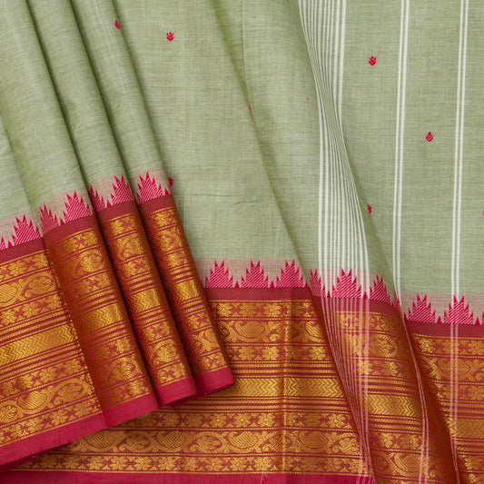 Green And Red Kanchi Cotton Saree For Office Wear MM KC 600 - Cotton Saree - Panjavarnam PV MM KC 600